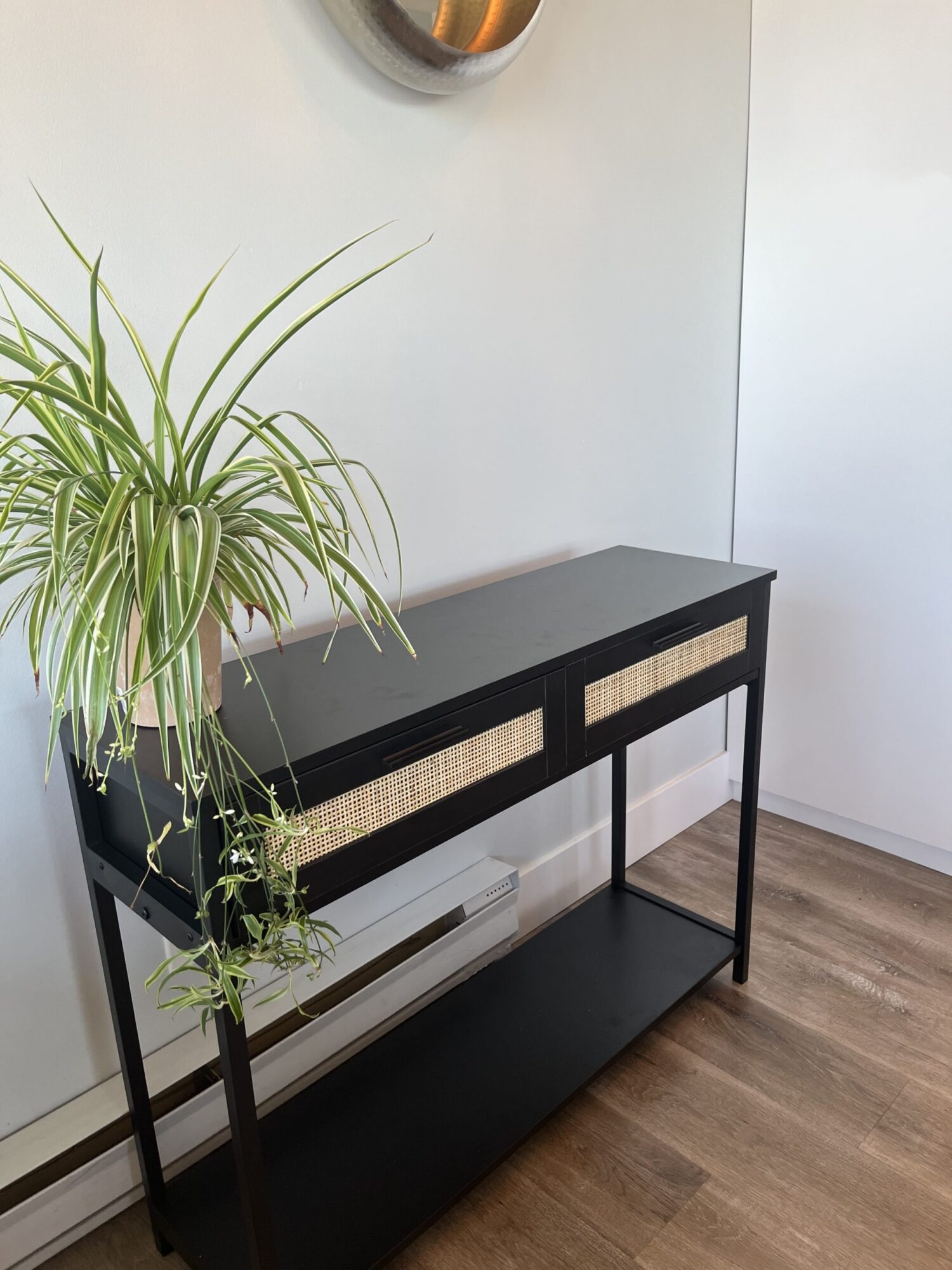 BLACK RATTAN CONSOLE TABLE 2 DRAWERS