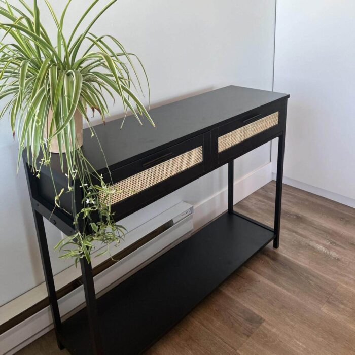 Black Rattan Console Table 2 Drawers