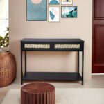 Black Rattan Console Table 2 Drawers