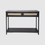 Black Rattan Console Table 2 Drawers