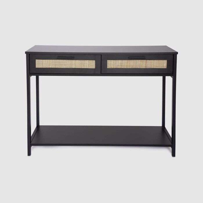 Black Rattan Console Table 2 Drawers